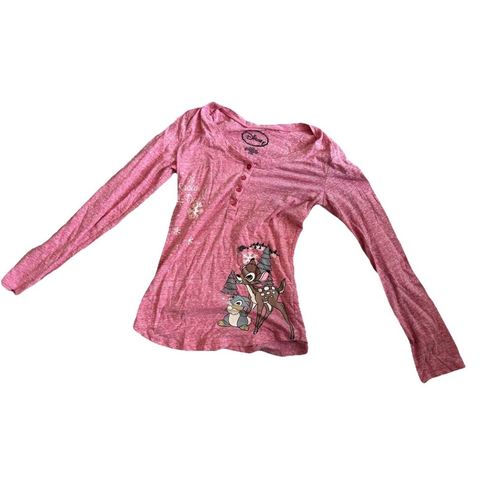 Disney Bambi Thumper‎ Henley Shirt Pink Girls Kids Medium M 7-8 Snow Days